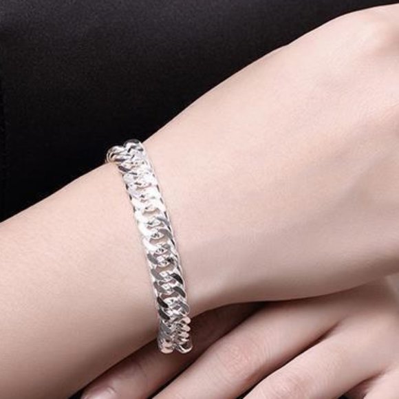 UNISEX 925 STERLING SILVER • 10mm Unique Wide Link Curb Chain 8 inch BRACELET - Picture 6 of 10